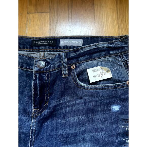DARK BLUE, RIPPED AEROPASTALE "BOYFRIEND" JEANS-BNWT (SIZE 8) - Picture 4 of 4
